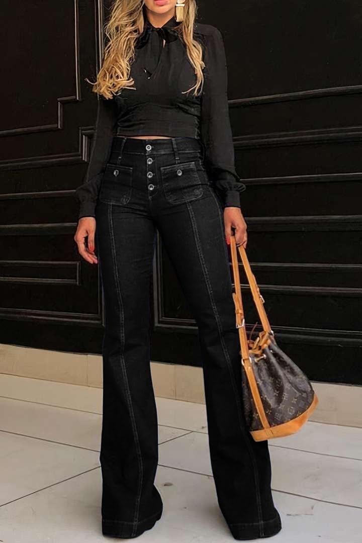 yoeasy Women's Flare Bell Bottom High Waist Jeans Vintage Stretch Bootcut Denim Trouser with Pocket - Image 3