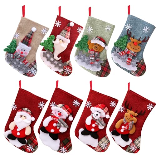 YUTUY Medias de Navidad,8 Piezas Calcetines de Navidad, para el árbol de Navidad Chimenea Decoración, Adorno de Navidad Bolsa de Dulces, Calcetín de Decoración Navideña para Llenar y Colgar