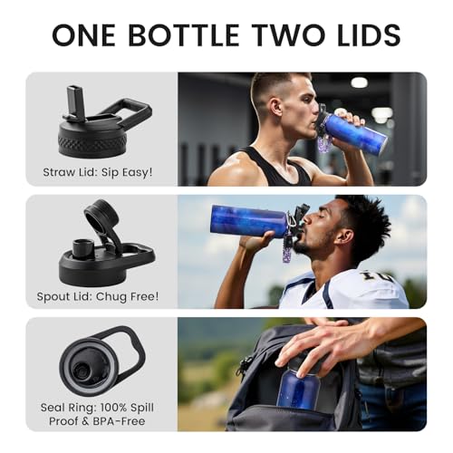Image of RAYMYLO Insulated Water Bottle 40 oz, Triple Wall Vacuum Stainless Steel (Cold for 36Hrs, Hot for 18Hrs), Leak Proof & Non-BPA, Modern Water Flask Jug with Paracord Handle & Straw Spout Lids