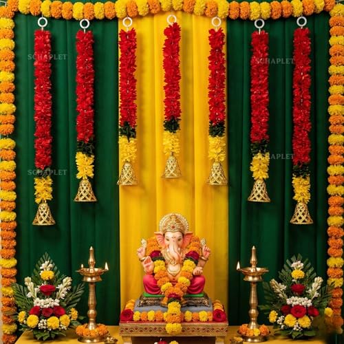 Best Artificial Flower Garlands: Festive Floral Decor 78 15inch (Pack of 6) Artificial Flower for Decoration | Red & Yello...