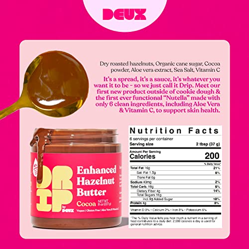 Deux Vegan Hazelnut Spread - Gluten-Free Hazelnut Chocolate Spread For Collagen Support Enriched With Aloe Vera And Vitamin C, Plant Based Spread For Vegan-Friendly Breakfast Foods, Chocolate Hazelnut Spread, 8 Oz (2-Pack) #TOP3