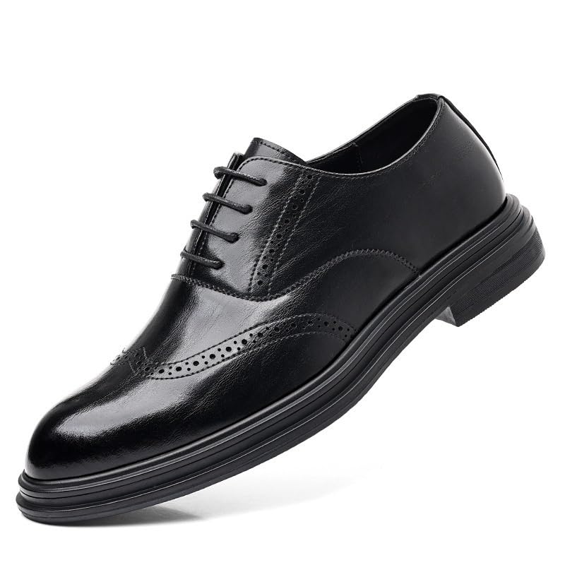 Men's Lace-up Dress Shoes Wedding Groom Breathable Formal Leather Oxford Shoes Business Brogue Shoes Loafers(7.5)
