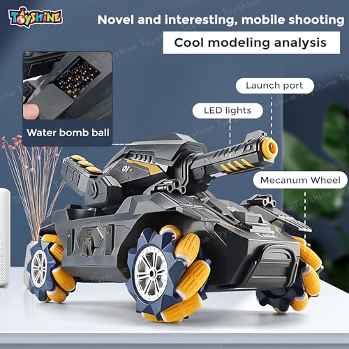 Image of Toyshine Water Ball Shooter Remote Control 2.4GHz Rechargeable RC Car Tank Toy with Crab Movement & 360 Rotating Stunt Feature for Kids Boys Girls 3 +, Yellow