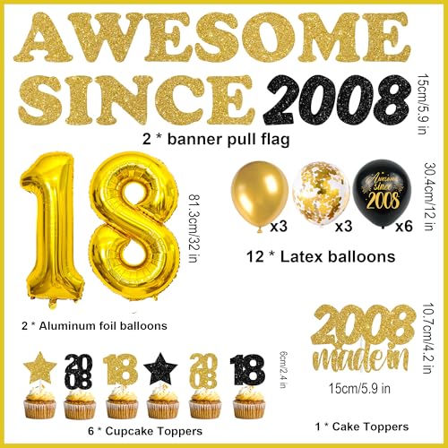 Ballons 18e anniversaire or pailleté avec kit de bannières et étoiles en aluminium (22 pièces) - 2
