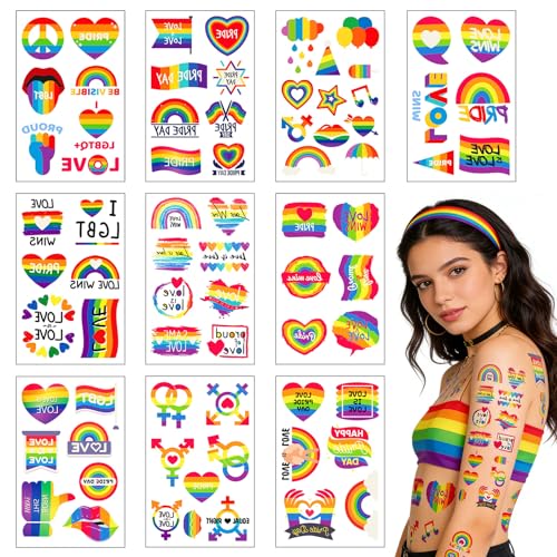 80+Pcs Rainbow LGBT Pride Temporary Tattoos Pride Month Gay Pride Decorations Butterfly Love Is Love Equality Heart Temp Tattoo Stickers for Parades Celebrations Party Accessories Adults Women Men