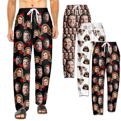 Coregiftr Personalisierte Männer Pyjama mit Gesicht Fotos, Personalisieren Schlafanzughosen für Herren Frauen Geschenken für Paar Lover