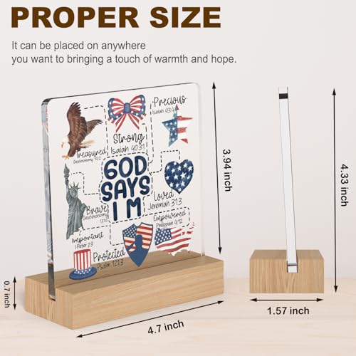 Christian 4th of July Patriotic Decorations for Independence Day, Coquette God Says I Am Inspirational Gifts for Women, Labor Day Farmhouse Decor Acrylic Plaque with Wooden Stand - Image 3