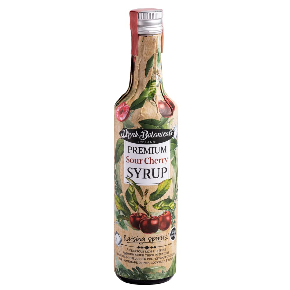 Drink Botanicals Sour Cherry Syrup Puree | Made From Sour Cherries Juice & Pulp| Premium, Natural Fruit Content Puree | Flavoured Syrup for Beverages | 100% Natural | 30 Servings 500ML Glass Bottle