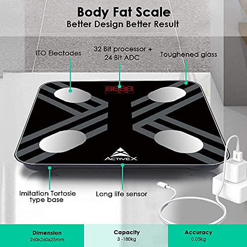 Image of ActiveX (Australia) Savvy Plus Rechargeable Smart Bluetooth Body Composition Scale Weighing Machine | Tracks 13 Body Parameters | Free ActiveX App | 1 Year Warranty