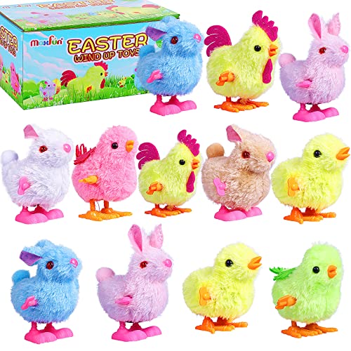 Max Fun 12Pcs Easter Wind Up Toys Easter Basket Stuffers Chicks Bunny Assortments for Easter Party Favors Easter Egg Hunt Treasure Chests Goody Bag...