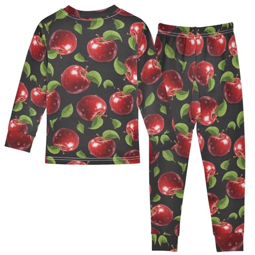 Pajama Sets Long Sleeve Red Fruits Green Leaves Soft Comfy Sleepwear 2 Piece PJS 3-8T3