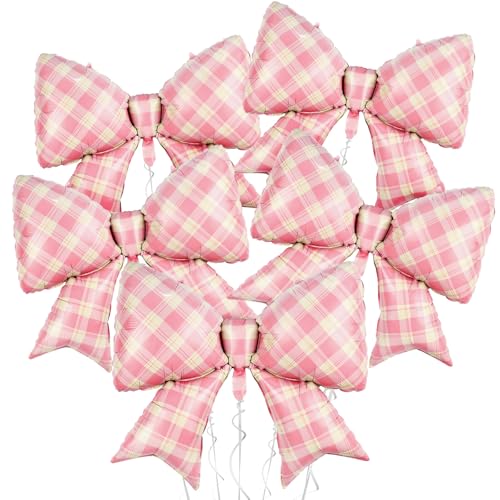 Image of 5pcs Pink Bow Balloons, Pink Bows Balloon, 38 Inch Mesh Giant Large Bow Foil Balloon For Christmas Birthday Baby Shower Girls Women Party Wedding Bridal Shower Bachelorette Engagement Valentine Decor