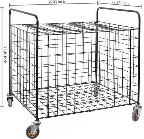 Image of 50604 Professional Gym Metal Multi Sports Ball Storage Cart with Jumbo Industrial Wheels, Commercial Grade Portable Equipment Locker Cage for Basketball, Football, Volleyball - Black