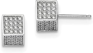 Brincos de prata esterlina 925 zircônia cúbica zircônia cúbica 3D quadrado pino pino botão de bola joias finas para mulheres presentes para ela, Prata esterlina Cristal Pedra, Zircônia cúbica