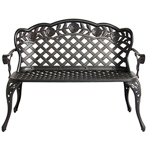 Best Choice Products 2-Person Aluminum Garden Bench Patio Furniture w/Rose Detail Lattice Backrest and Seat, Bronze - Image 3