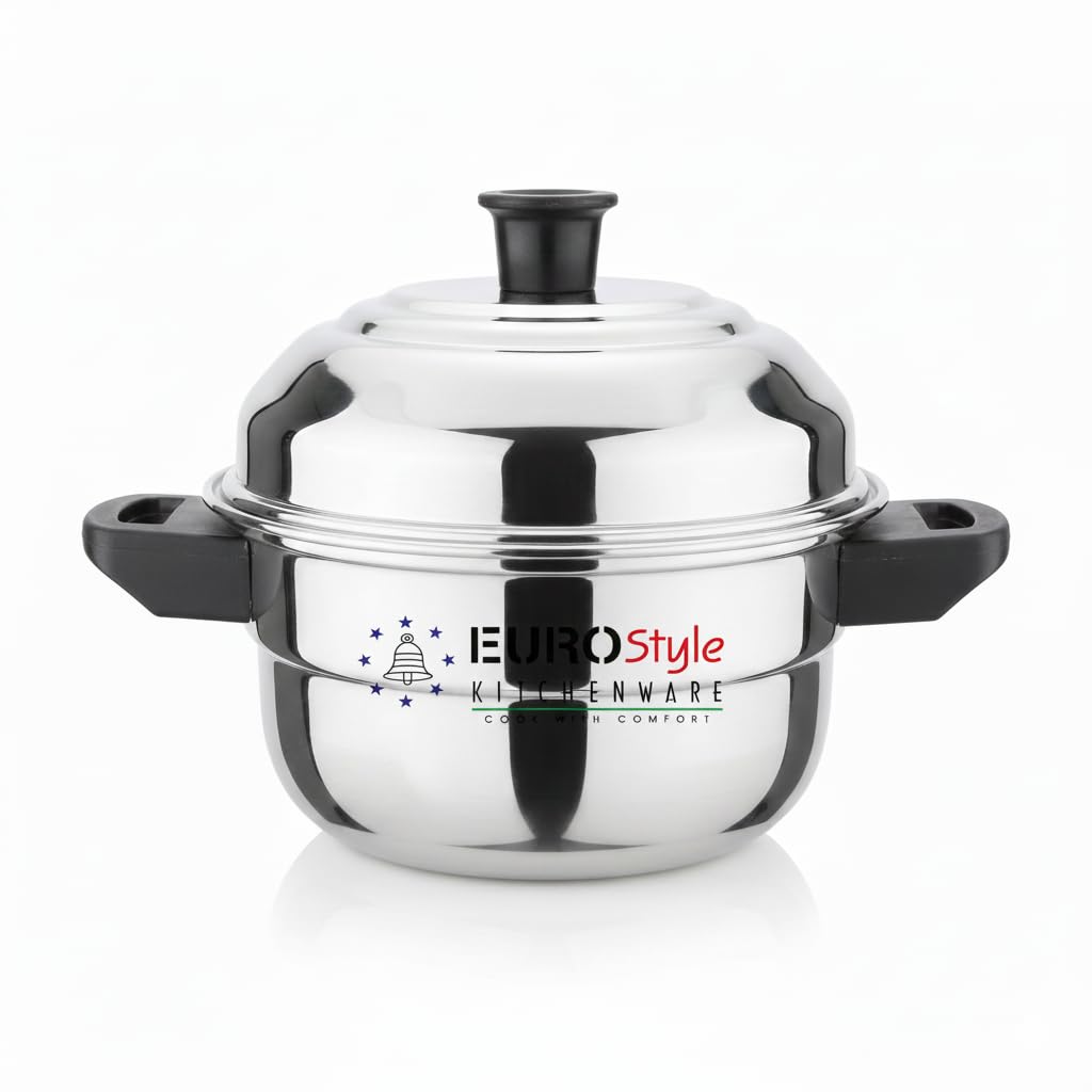 Eurostyle Stainless Steel Royal Idli Steamer with Lid, Steamer Section & Bottom – Multi-Tier Steaming Cookware for Idli, Dhokla, Modak & More (Deluxe, 6 Idlies)
