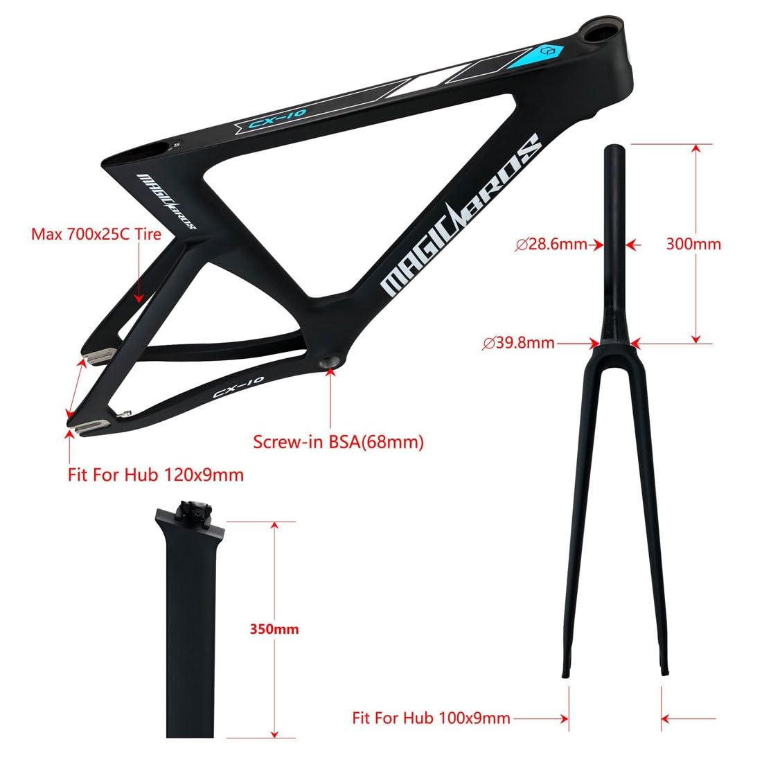 HIMALO Carbon Fixed Gear Bike Frameset 49/51/54/57CM Track Bike Frame C Brake 700C Windbreaker Frames Quick Release Bicycle Frame QR 9x100mm/9x120mm (Color : Black, Size : 54CM)