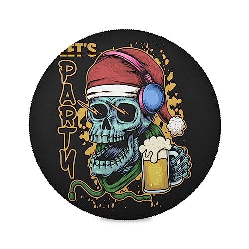 Teschio Birra Arte Natalizia Tovaglietta Rotonda Tovaglietta Resistenti al Calore Anti Scivolo per Tavolo da Pranzo la Cena