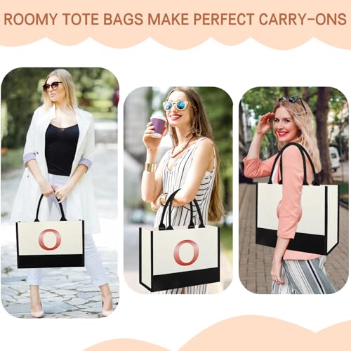 Image of Monogrammed Initial Canvas Tote Bag Gifts for Women, Unique Beach Work Bag Gift for Birthday, Wedding, Christmas, Anniversary, Cool Personalized Gifts for Mom, Teachers, Friends, Bridesmaids- Letter O