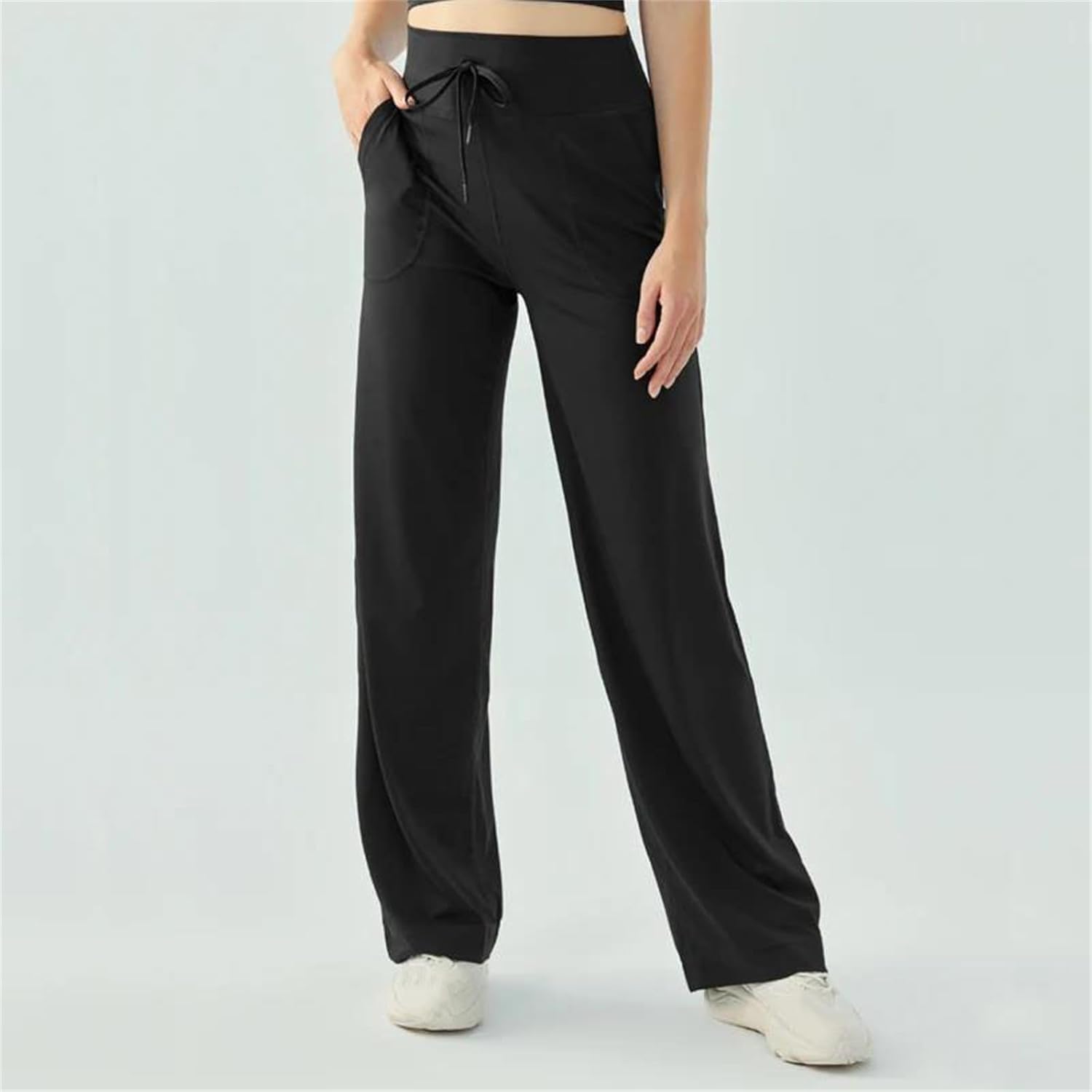 Women's Wide Leg Pants with Pockets High Waist Stretch Soft Casual Lounge Work Style Long Trousers