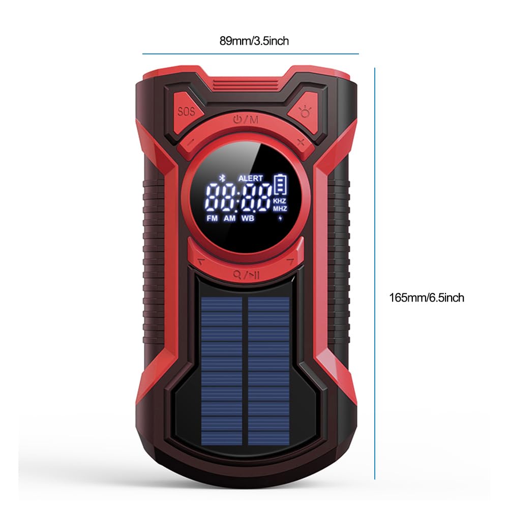 Juchrzeey Solar wielopasmowe Wodoodporne radio Wodoodporne ręczne korba przenośna awaryjna Radio 5000MAH -Compatible5.3 LED LED LED LED LIDY SOS dla przetrwania na zewnątrz (czerwony)