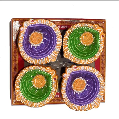 Image of CraftVatika 12 Pcs Diya for Puja, Clay Diyas for Home Decorations, Festive Decor, Natural Clay Diyas for Diwali, Decorative Handpainted Mitti Diya Diwali Decorations for Home