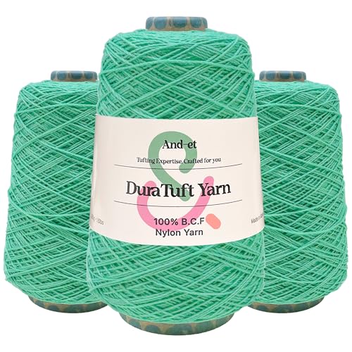 Image of And-et DuraTuft Yarn 45 Vibrant Colors Tufting Nylon Yarn Pack - Ideal for Crochet, Craft Projects -100% B.C.F. - 3 Cones x 1.66lbs(640yards) -Perfect for Rug Weaving and Knitting (35 Pistachio Green)