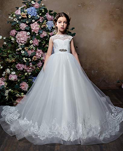 Lovely Princess Lace First Communion Dress White Long Flower Girls Dresses for Wedding 20204
