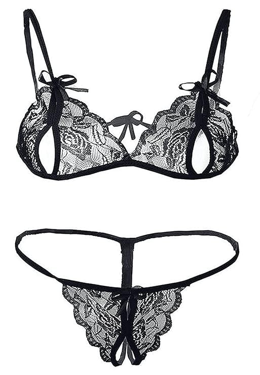 Lingerie Set for Women Featuring Lace Bra and Panty with Peek-A-Boo Design – Sheer Cut-Out Bra & Coordinating Panty – Adjustable Straps-image-42