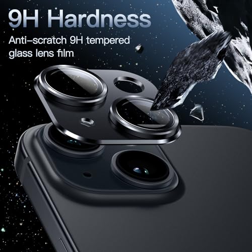 Image of JETech Camera Lens Protector for iPhone 15 6.1-Inch and iPhone 15 Plus 6.7-Inch, Full Coverage 9H Tempered Glass Ring Cover, Matte Metal Plate, Case Friendly, 1-Pack (Midnight)