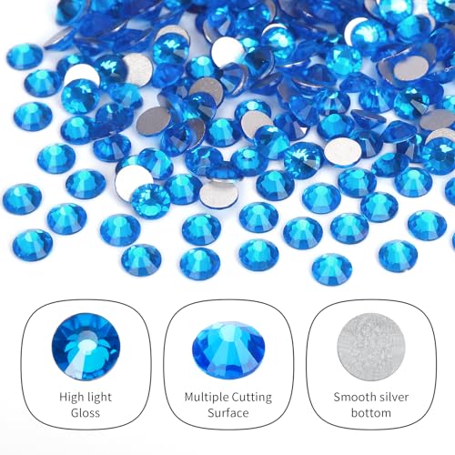 Image of 10000PCS Capri Blue Rhinestones Bulk, Flat Back Crystal Glass Stone Round Gems,SS16, 3.8-4.0mm