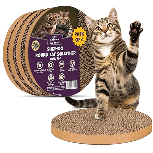 Scratch and Spin Cat Scratcher Replacement Pads for Active Play Natural Recycled Corrugated Cardboard Supports Pet Behaviors Relieves Stress - 4 Count