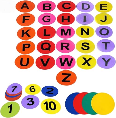 GSi Colorful Spot Markers Anti Slip Skid Rubber Dots for Drills and Training School Teaching (8 inch), Assorted Bright & Neon Colors (Alphanumeric Combo)