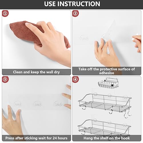 Installation steps for adhesive shower hooks