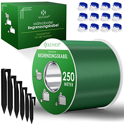 KESSER® Câble de délimitation 250 m + 800 piquets de Terre + 12 connecteurs de câbles pour...