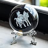 HDCRYSTALGIFTS 60mm 3D Laser Engraved Horse Crystal Ball Paperweight Glass Animal Figurine Decorative Full Sphere New Year Gift for Women Home Table Decor
