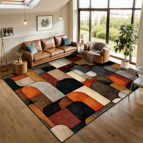 10x14 Area Rugs for Living Room Burnt Orange Boho Geometric