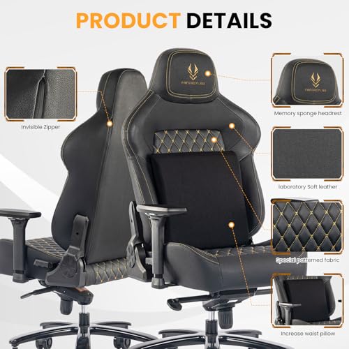 Big and Tall Gaming Chair 440LBS Gaming Chair with Metal Base Memory Foam Lumbar 4D Adjustable Armrest Computer Chair for Heavy People Ergonomic High-Back Computer Chair - Image 3
