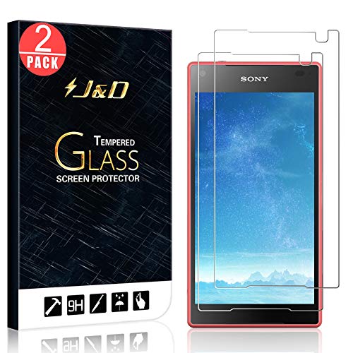 Z5 Compact Screen Protector, J&D SONY Xperia Z5 Compact Glass Screen Protector [Tempered Glass] HD Clear Ballistic Glass Screen Protector for SONY Xperia Z5 Compact (2 Packs)