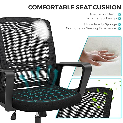 Office Chair Desk Chair Home Office Computer Chair With Wheels Mesh Office Chair With Lumbar Support, Mid Back Ergonomic Office Desk Chair With Armrests Adjustable Work Chairs, Black #TOP5