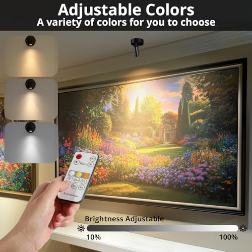 Image of TaoFiaCo Spotlight Indoor, Wireless Battery Operated with Remote,Uplight Indoor Down Light for Picture on Wall, Plant Spotlight Dimmable Timer, Ceiling Lights Painting for Trees Plant, Black 2 Pack