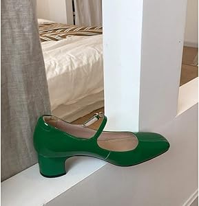 Amazon | スクエアトゥ パンプス エナメル イギリス風 お洒落 歩き