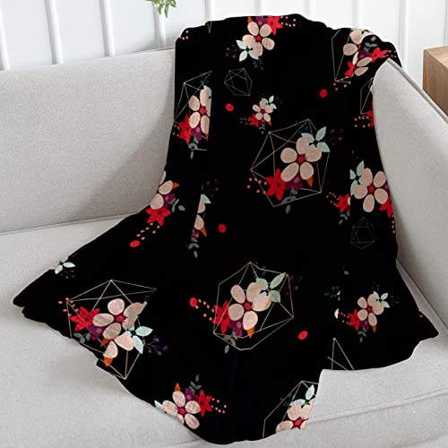 Couverture géométrique florale rétro en polaire premium noire