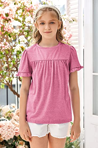 Image of Ebifin Girls Short Sleeve Tops Kids Peplum Babydoll T Shirts Tees 4-15Y | Girls T-Shirts, Crew neck Short Sleeve Shirts, Casual Tunic Tops, Cute Blouses, Summer Tees, Ruffle Hem, Loose fit