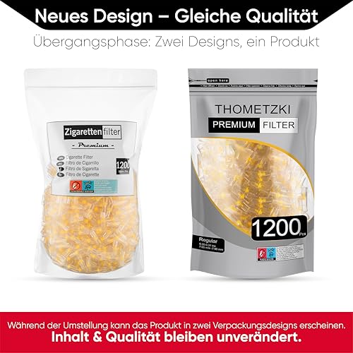 THOMETZKI Zigarettenfilter - 1200 Stück - Wiederverwendbare Aufsätze für Zigaretten - Passend für 7.5–8 mm - Praktisch und langlebig