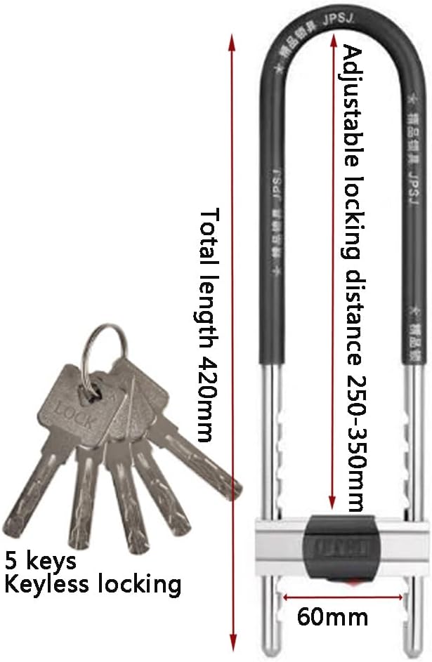 Adjustable Shackle Lock - U-Shape Shackle Lock - Bicycle Lock, fits Most pins, Ideal for Indoor and Outdoor use (Black)