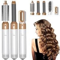 TAMEFOX 5 in 1 Hair Dryer Brush Set, Multifunctional Hair Styler Kit, High Speed Negative Ionic Hot Air Brush for Styling, Curling, Volumizing, Straightening, Detachable and Interchangeable Hair Styling Tools for All Types (Premium White Gold)