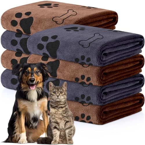 Image of 8 Pcs Dog Towel for Drying, 40 x 24 Inch, Dog Paw and Bone, Brown, Gray