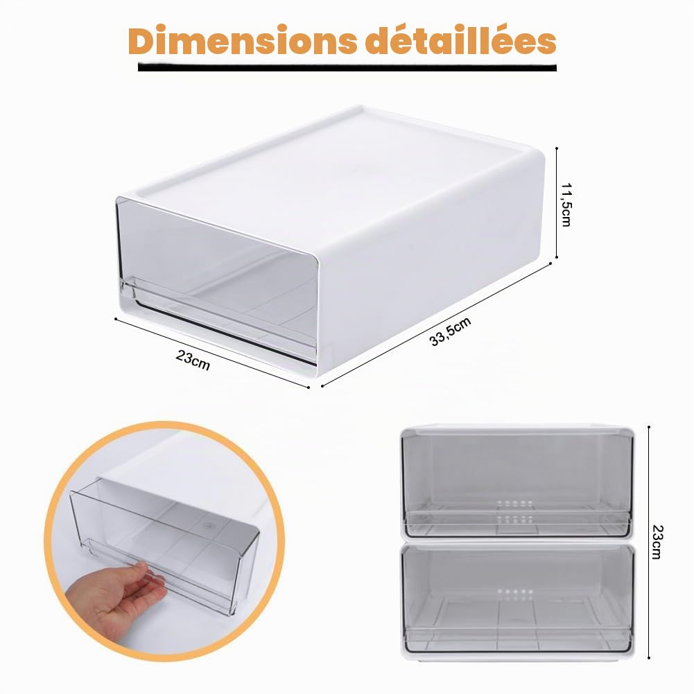 Lot de 2 boîtes de rangement pour bureau format A4, organisateur de bureau en plastique avec tiroirs empilables, boîte de rangement avec tiroir pour fournitures de bureau et autres