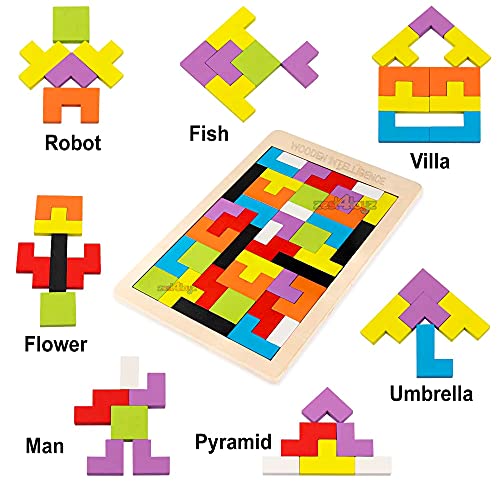 Image of Zest 4 Toyz Wooden Block Puzzle Game for Kids Brain Teasers Toy Colorful 3D Russian Blocks Game STEM Educational Gift for Boys Girls - (40 Pcs) Multicolor